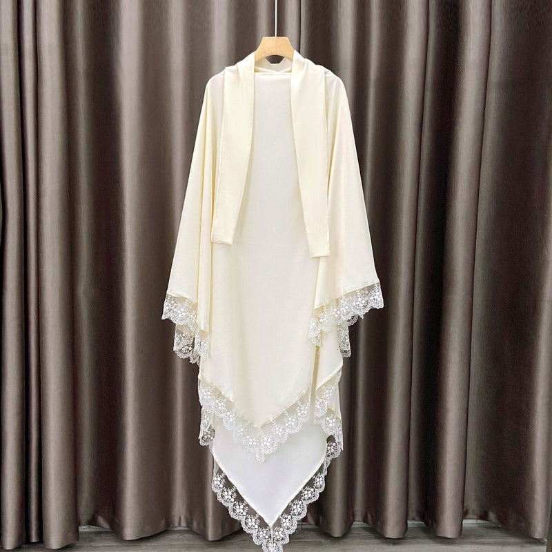 Arabic Baotou Cover Fashion Solid Color Gown Lace Headscarf